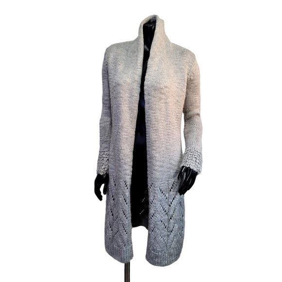 Boston Proper Sweaters - Boston Proper Womems XS Silver Chunky‎ Crochet Knit Long Cardigan Duster Sweater